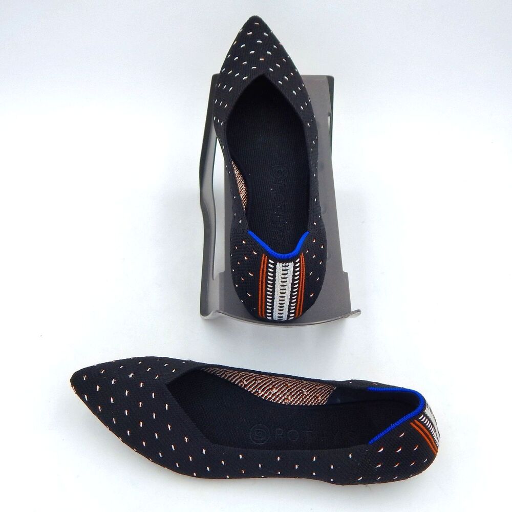 Rothys The Point Ivory Dot Women's Black Polka Dot Knit Ballet Flats Shoes W9